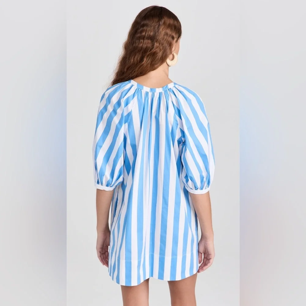 STAUD Mini Vincent Dress Blue Seashore Stripe Cotton Size XS - Picture 3 of 15